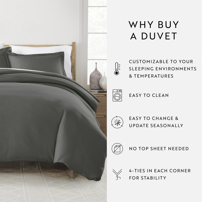 Super Soft Microfiber Duvet Cover Set, Gray, Queen Duvet Cover + 2 Shams