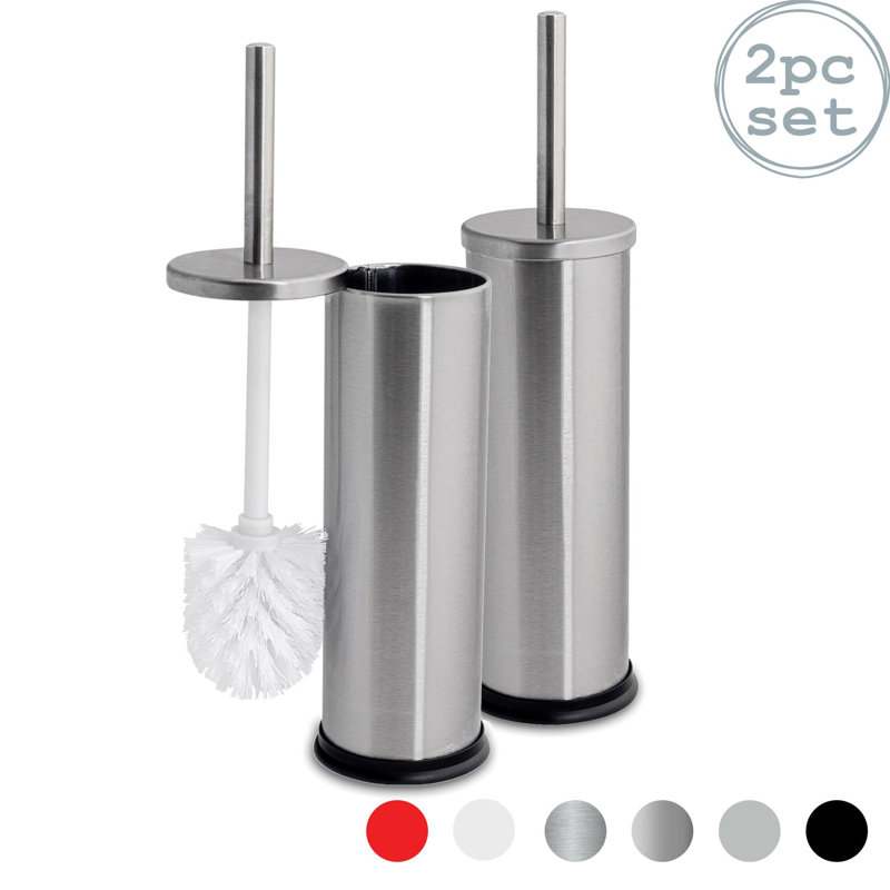 Harbour Housewares Round Toilet Brushes with Holder, Brushed Steel