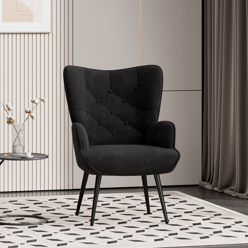 Pureza Upholstered Wingback Chair, Black Velvet