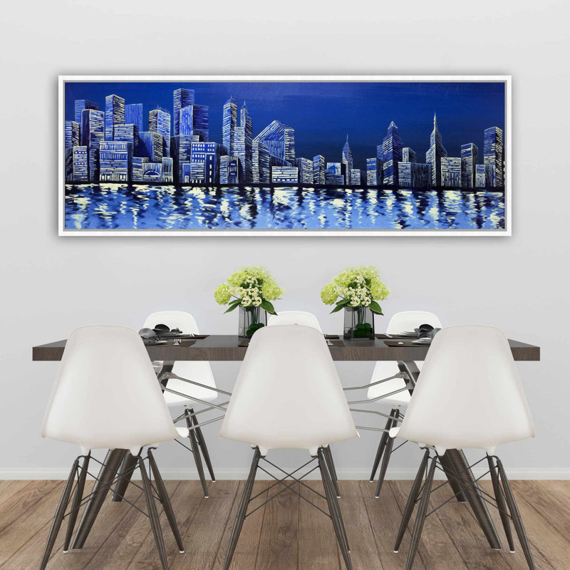 Blue Skyline - Toile encadrée contemporaine pour le décor de la chambre à coucher, H 21,25 po x l 61,25 po