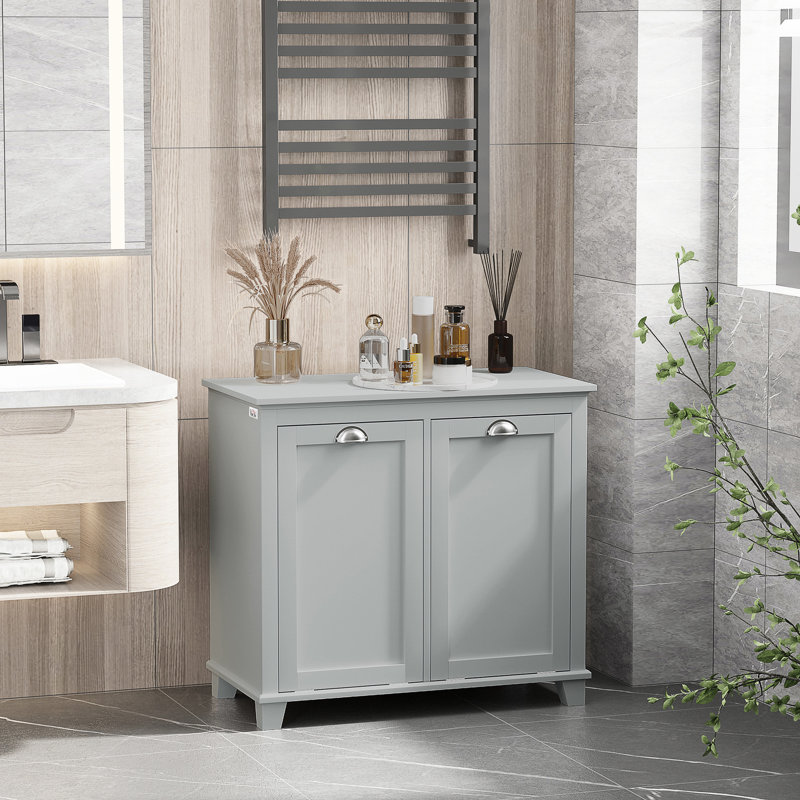 Gray Laundry Hamper Cabinet, Tilt-out Bathroom Storage With Two Compartments - Ample For Laundry, Material, Resists , Simple Maintenance, Falling, 30" W X 16.13" D 27.5" H Organizer Abundant Storage,