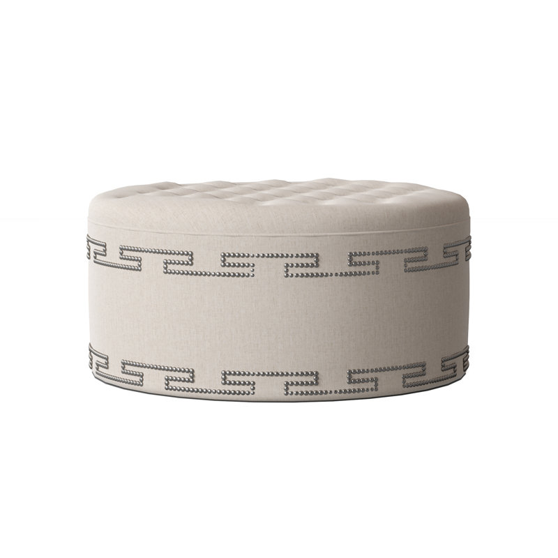 Elle Round Ottoman, Savona Fuchsia, Shiny Nickel