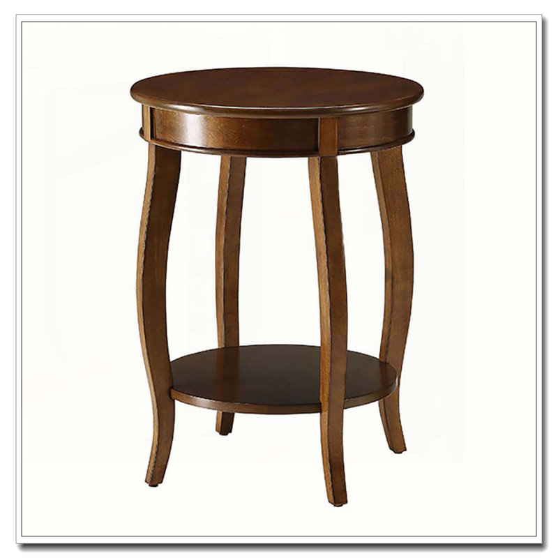 Walnut Round Side Table with Bottom Shelf, Walnut