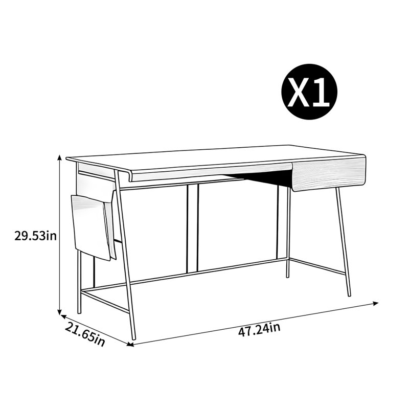 Bureau minimaliste à pieds hauts de style italien, H 29,53 po x l 47,24 po x P 21,65 po