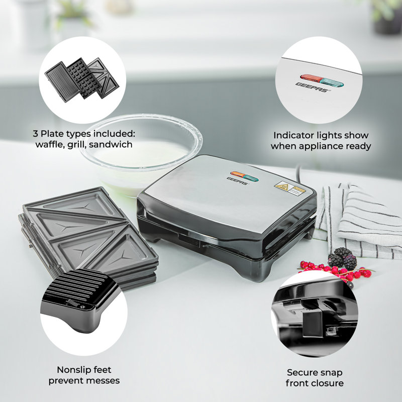Geepas Non Stick Electric Grill Sandwich Maker with Lid