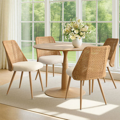 5-Piece 39.5" W Round Dining Set with Fabric Chairs