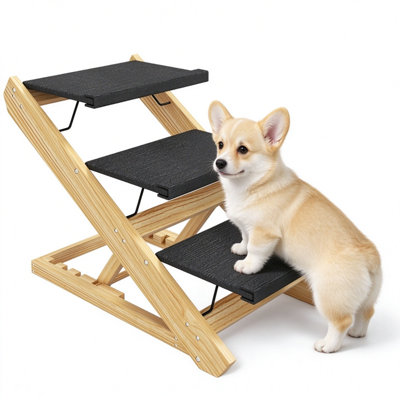 Adjustable Dog Steps Dog Ramp, 3-Step Non-slip Pet Stairs for Medium Sized Dogs, Foldable Dog Stairs for Bed Sofa