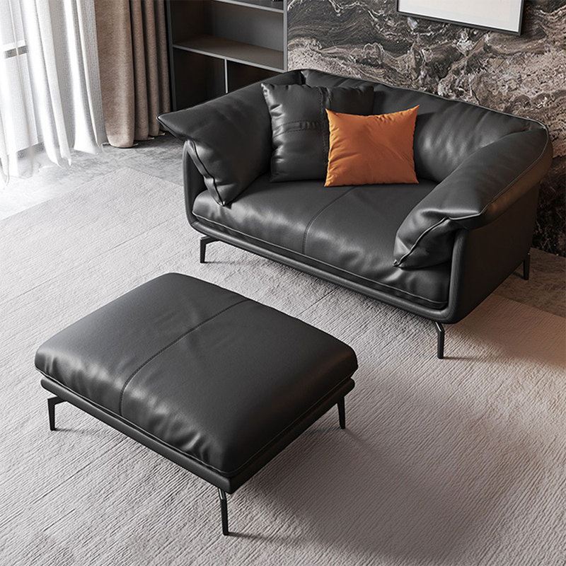 Chaise avec accoudoirs avec repose-pieds 45,67 po en cuir véritable noir