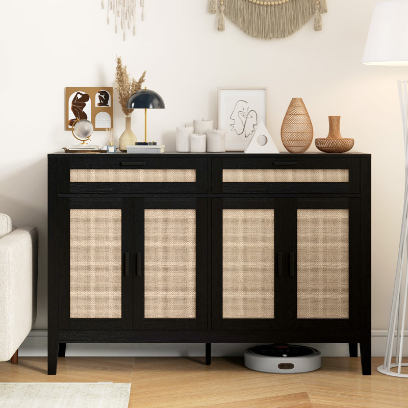 53" Sideboard Buffet Cabinet with Storage Drawers and Doors, Black