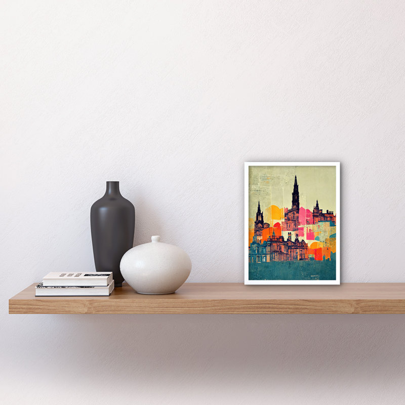 Boho Abstract Cityscape Skyline Folk 1 Piece Wall Art, 25.9cm H x 20.6cm W x 1.5cm D, White Framed Paper
