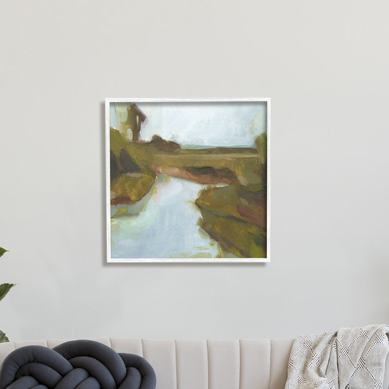 Paysage flou du ruisseau Country, H 24 po x l 24 po, Giclée encadrée blanc bord de mer