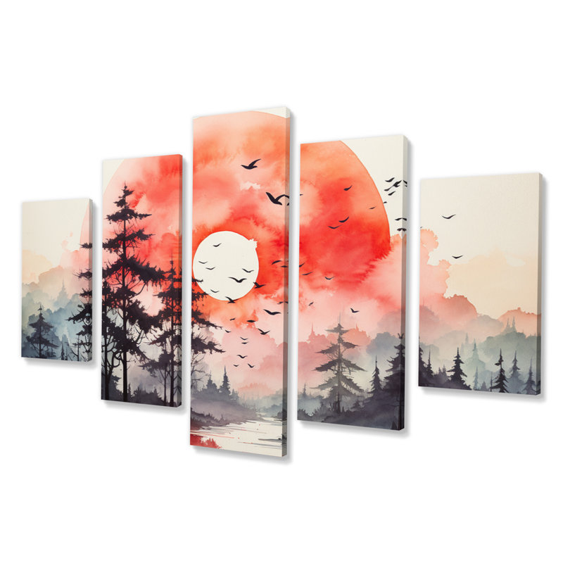 «Spradley Tranquil Nature I», impression d'art sur campagne - 5 panneaux