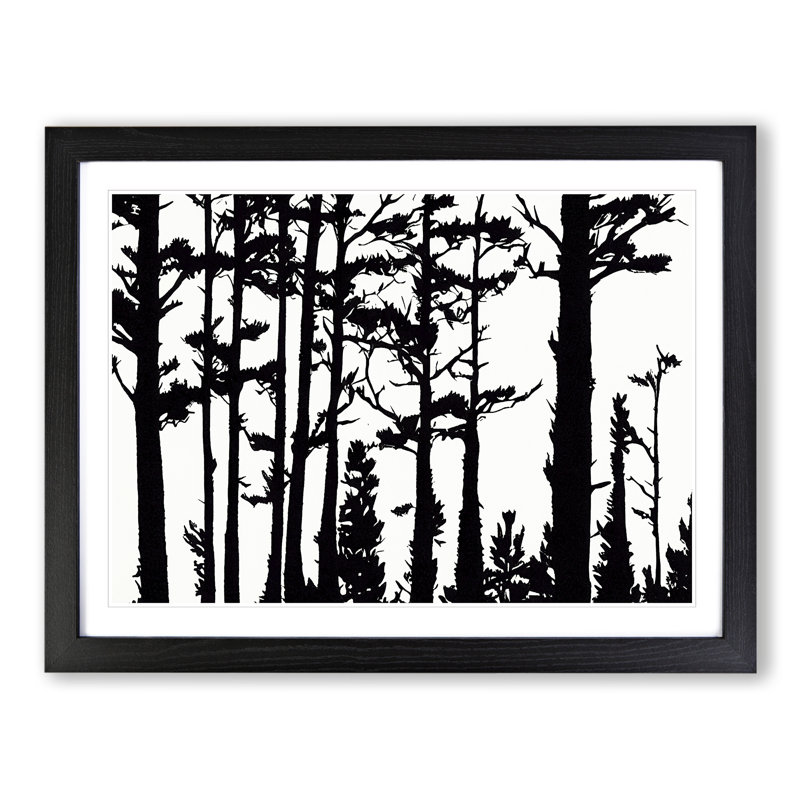Pine Tree Block Print - Single Picture Frame Print, Black, 46cm H x 64cm W