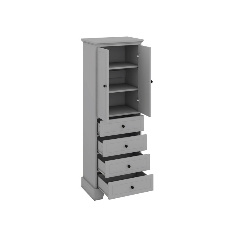 Armoire de rangement avec 2 portes et 4 tiroirs pour salle de bain, bureau, tablette réglable, Gris