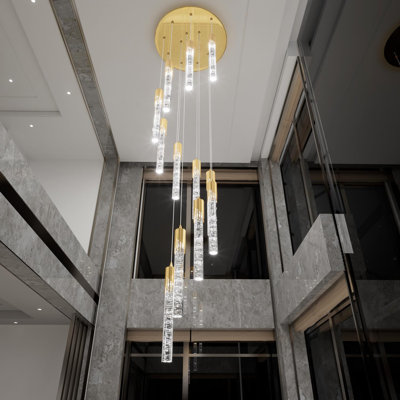 Azria 10-Light Gold Spiral Chandeliers Dimmable Living Room Foyer Pendant Light with Crystal Bubble Column