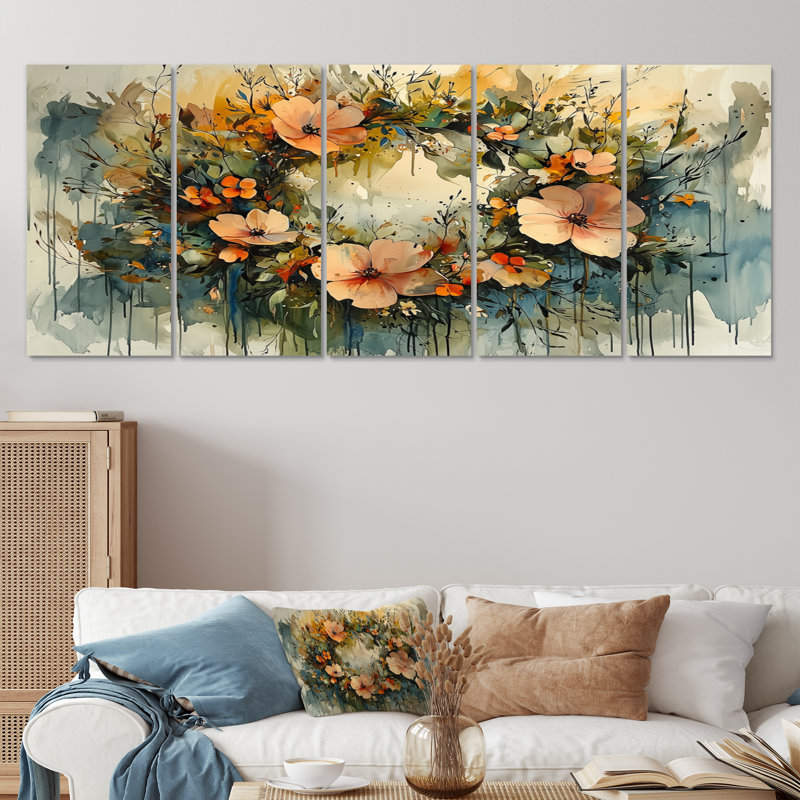 Couronne de perles symphonie II - décoration murale couronne - art mural traditionnel 5 pièces, H 32 po x l 80 po