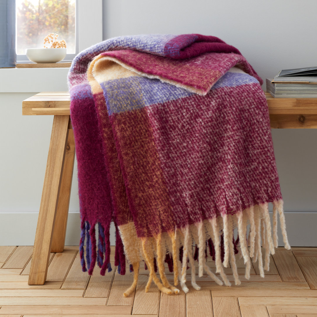 Catherine Lansfield Faux Mohair Check 130X170 Cm Blanket Throw Plum - Image 2