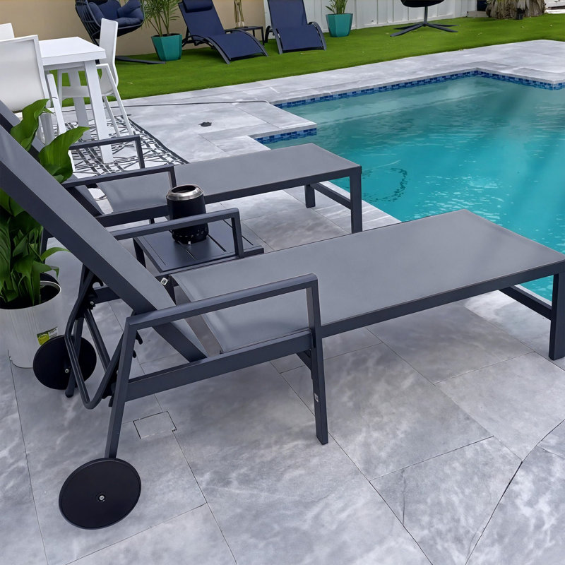 PURPLE LEAF 2 Piece Outdoor Chaise Lounge Set Aluminum Patio Recliner Chair with Wheels and Armrests for Pool Backyard Beach Grey
