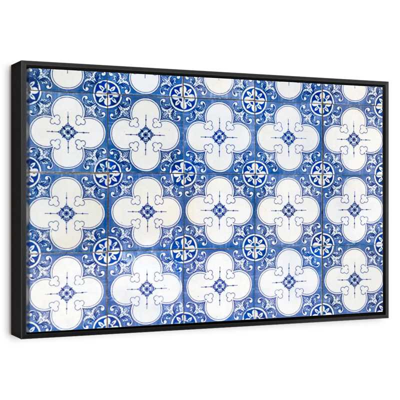 Carreaux portugais, 25 po x 17 po, Cadre flottant noir