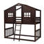 Lit simple superposé simple en bois massif avec toit et échelle, lit de style campagnard pour chambre d'enfant - Finition espresso