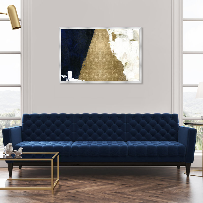 «Blue and White Abstract Shades», peinture d'art encadrée contemporaine pour le salon, Cadre argenté, L 32 po x H 32 po