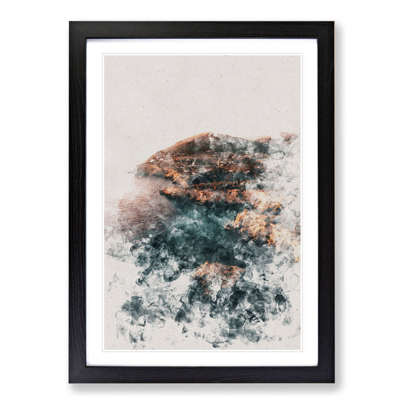 Coastline of Ibiza in Spain - Picture Frame Painting, 65cm H x 48cm W x 2cm D, Black