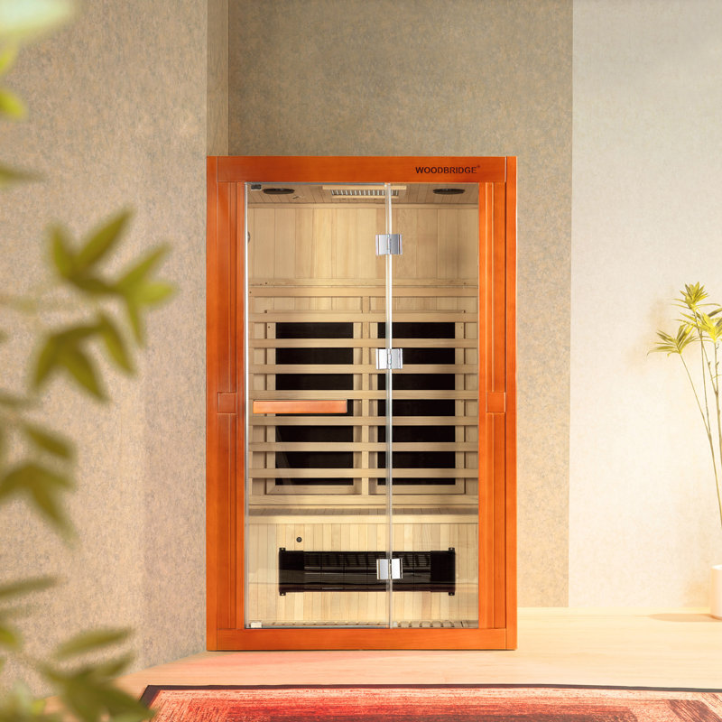 2-Person Indoor FAR Infrared Sauna Crafted from Canadian Hemlock with Red Light Therapy, Bluetooth Speaker, Smart Control Panel & Chromotherapy Lighting