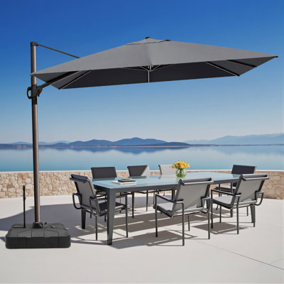 12' X 9' Rectangular Patio Cantilever Umbrella With Weighted Base – Effortlessly Movable by One Person