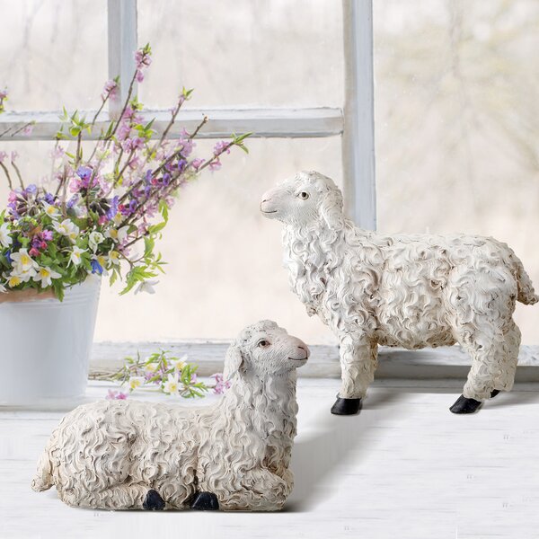 Sheep Lamb Shelf Sitter Ceramic and Real Lambs Wool 7 tall seated  whimsical