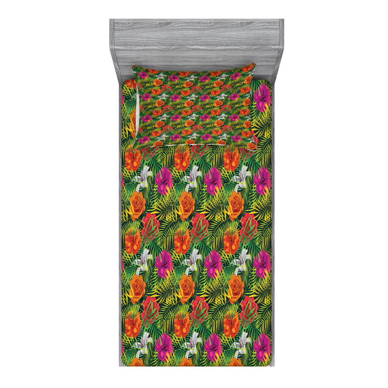 Ensemble de draps-housses en microfibre Orchids, Drap-housse pour lit simple TG avec 1 taie d'oreil