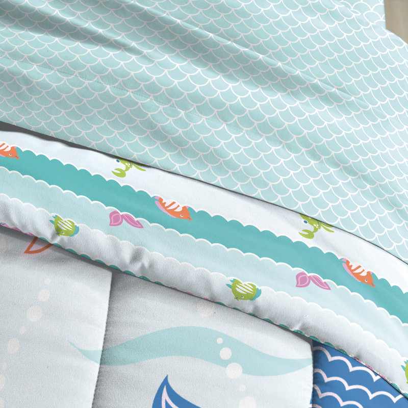 Mermaid Dreams Twin Blue Microfiber Bed in a Bag Set