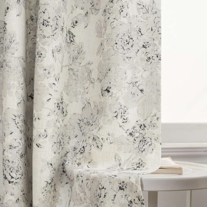 Floral Curtains 100% Blackout Curtains Linen Look Room Darkening Thermal Insulated Grommet Curtains, 52" W x 102" L