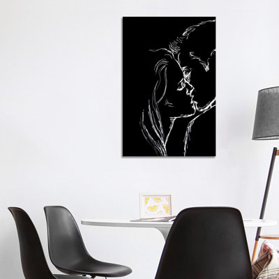 Kiss - Black and White 1 Piece Wrapped Canvas Wall Art