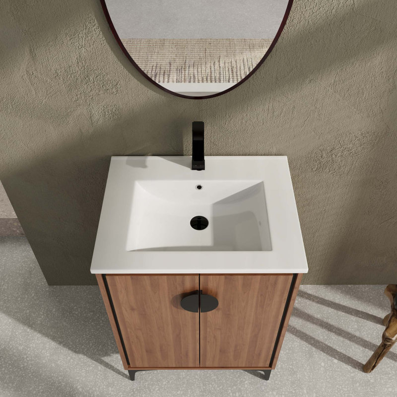 Meuble-lavabo moderne avec lavabo supérieur simple et 2 portes à fermeture douce