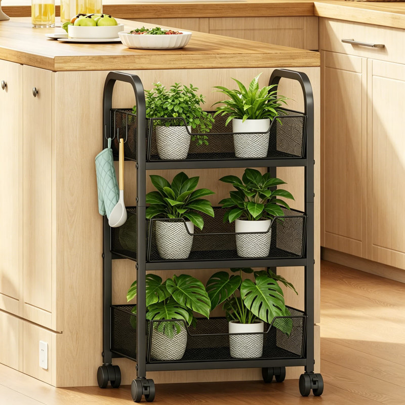 Chariot de cuisine à roulettes à 3 niveaux avec roulettes, organisateur de rangement en métal pour fruits, légumes, oignons, pommes de terre, garde-manger et collations