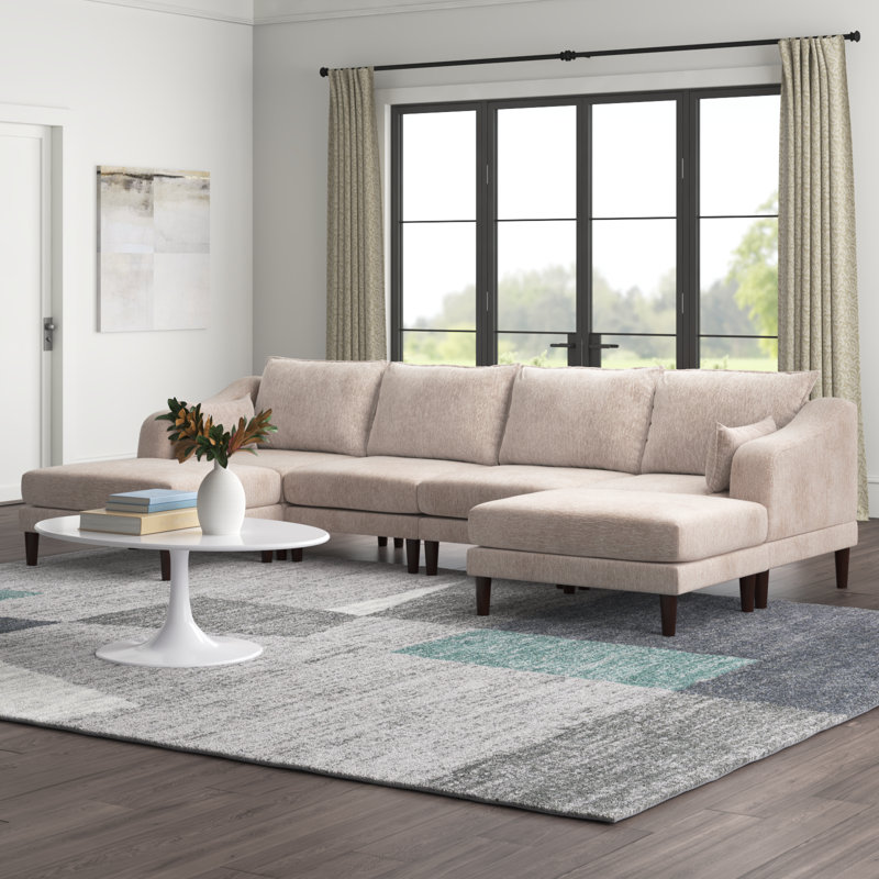 Upholstered U-Shaped Sectional Symmetrical, Blush Polyester Blend