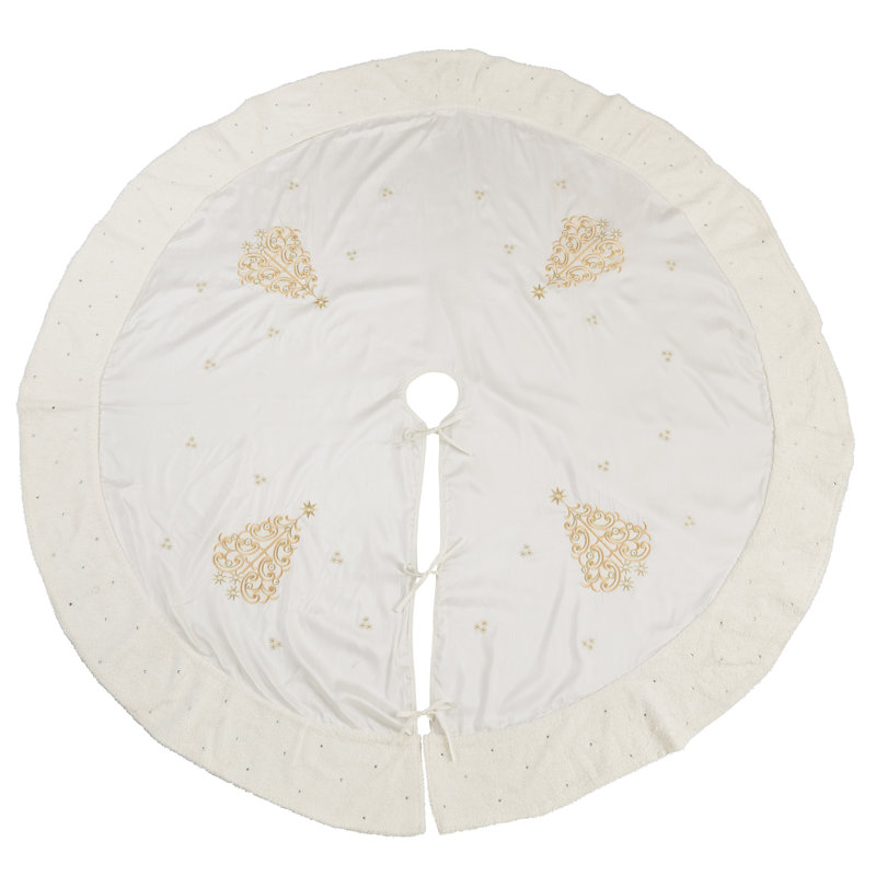 Gold Embroidered Holiday Trees 56" Round Tree Skirt
