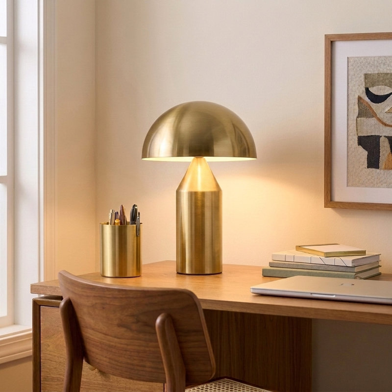 Venus Lampe de table à dôme moderne à intensité variable DEL avec finition laiton doré, Gold Brass