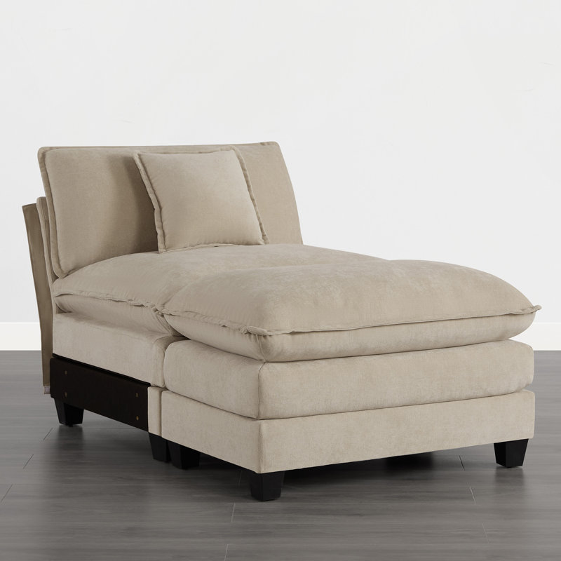 Chaise longue modulaire rembourrée sans accoudoirs avec coussins profonds Stovall, Kaki