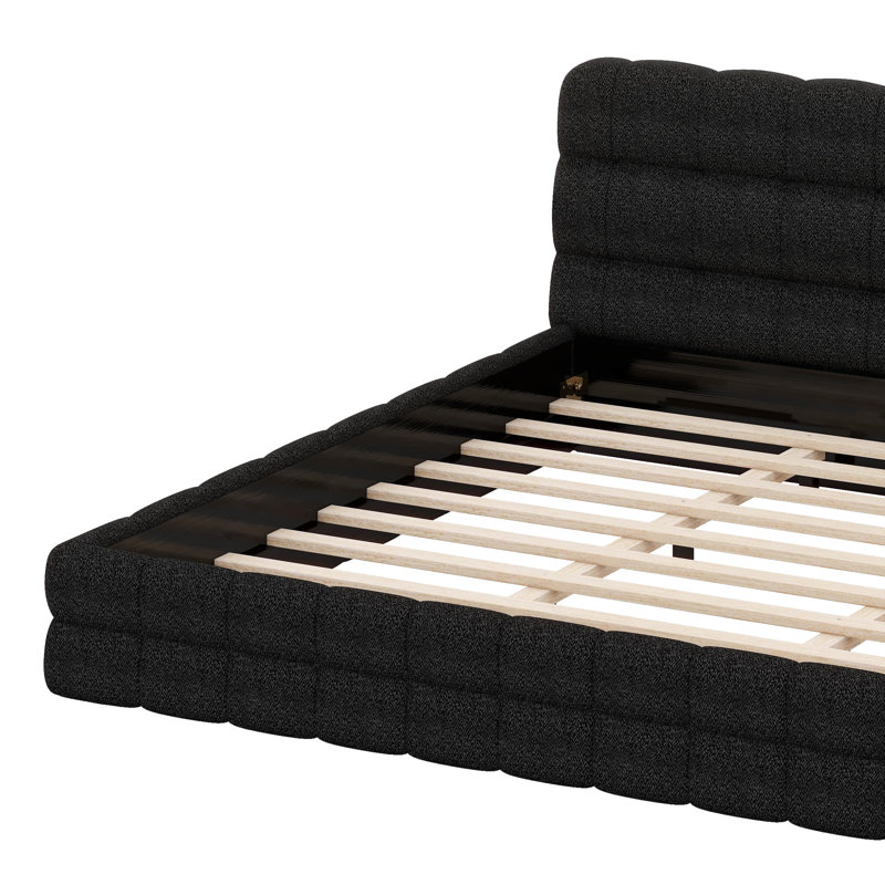 Très grande base de lit Cloud, lit tapissier en molleton avec tête de lit épaisse et moelleuse, lit moderne tapissier, Noir