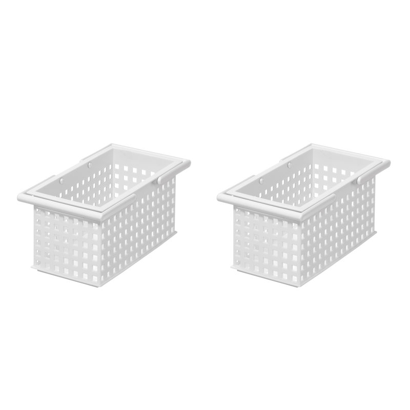 Like-it Plastic Storage Basket White Extra Small Stacking Tote Basket for Craft and Bathroom Set of 2, White