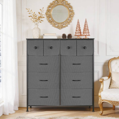 10-Drawer Fabric Storage Dresser (Black Gray)