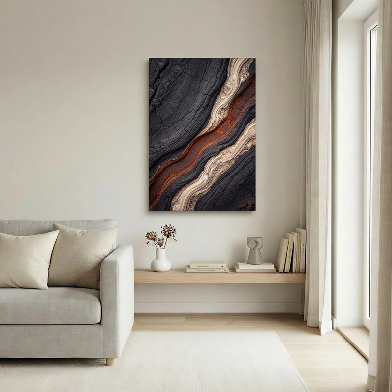 Art texturé sur toile texturé noir et rouille, 36"H x 24"W