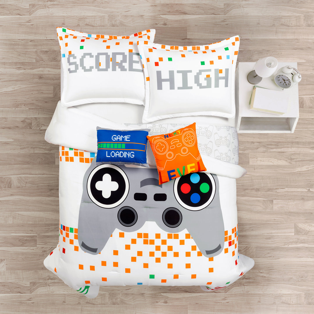 Video Games Reversible Oversized Comforter White (Set of 5) Lush Decor