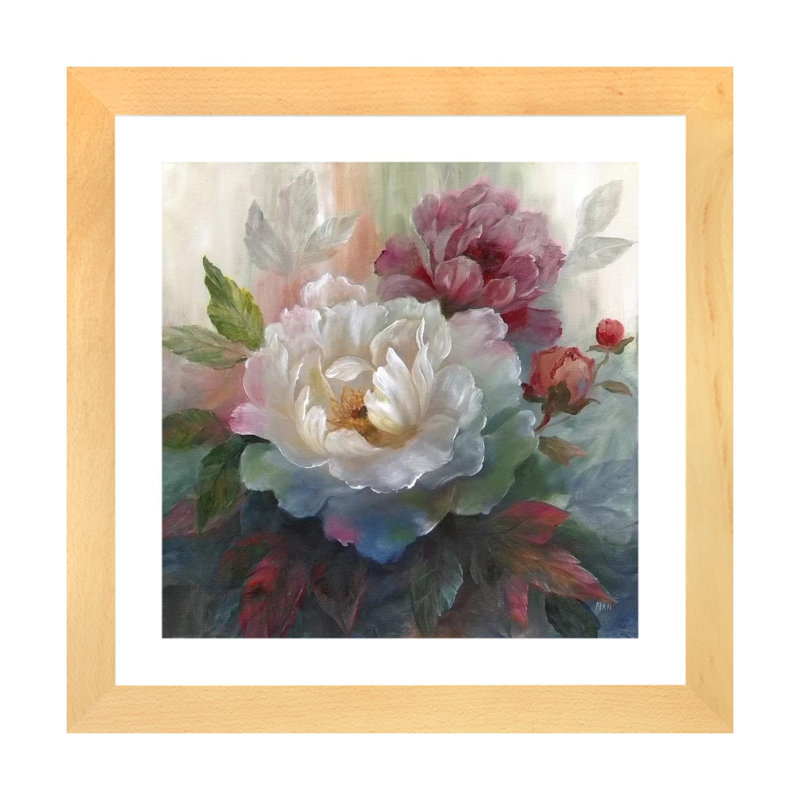 «Roses» - Impression encadrée sur papier, H 24 po x l 24 po x p 1 po, Papier beaux-arts encadré bois naturel