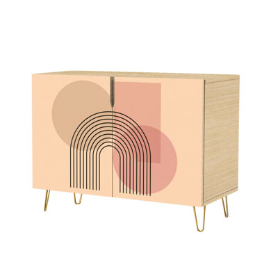 Sideboard Buffet Cabinet with Storage Mid Century Modern Rainbow Abstract Rainbow Wall Art Print Geometric with 2 Doors for Living Room and Kitchen