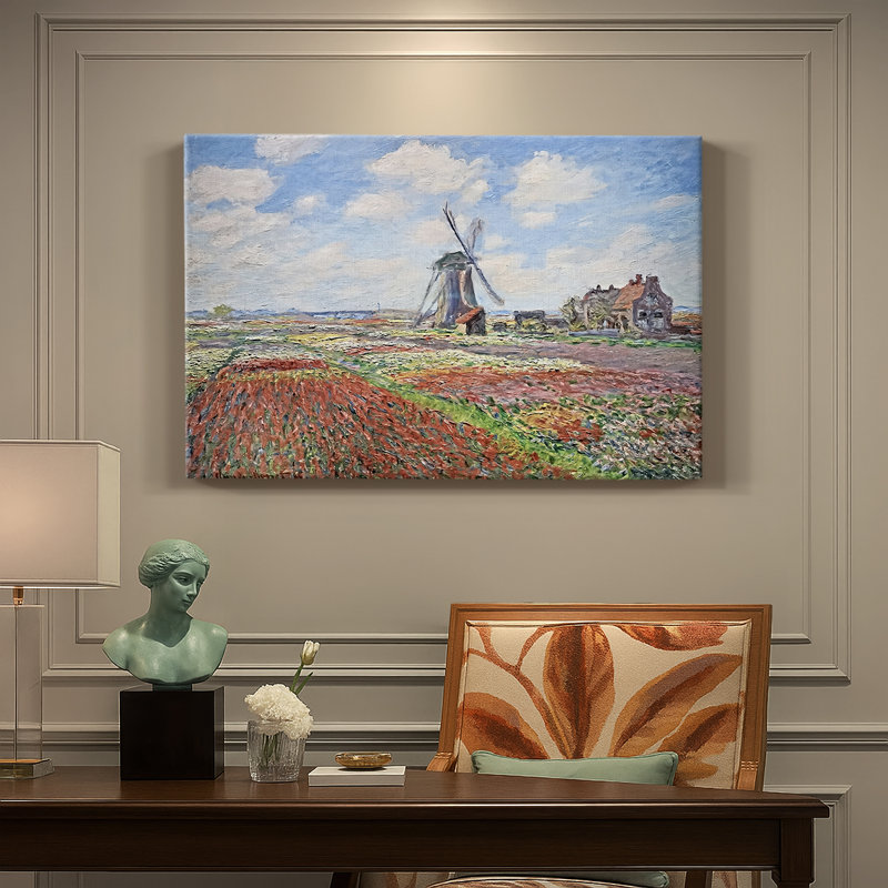 Claude Monet "Tulip Fields with the Rijnsburg Windmill" - Museum Quality Gallery Wrapped Canvas Wall Art, 8x12