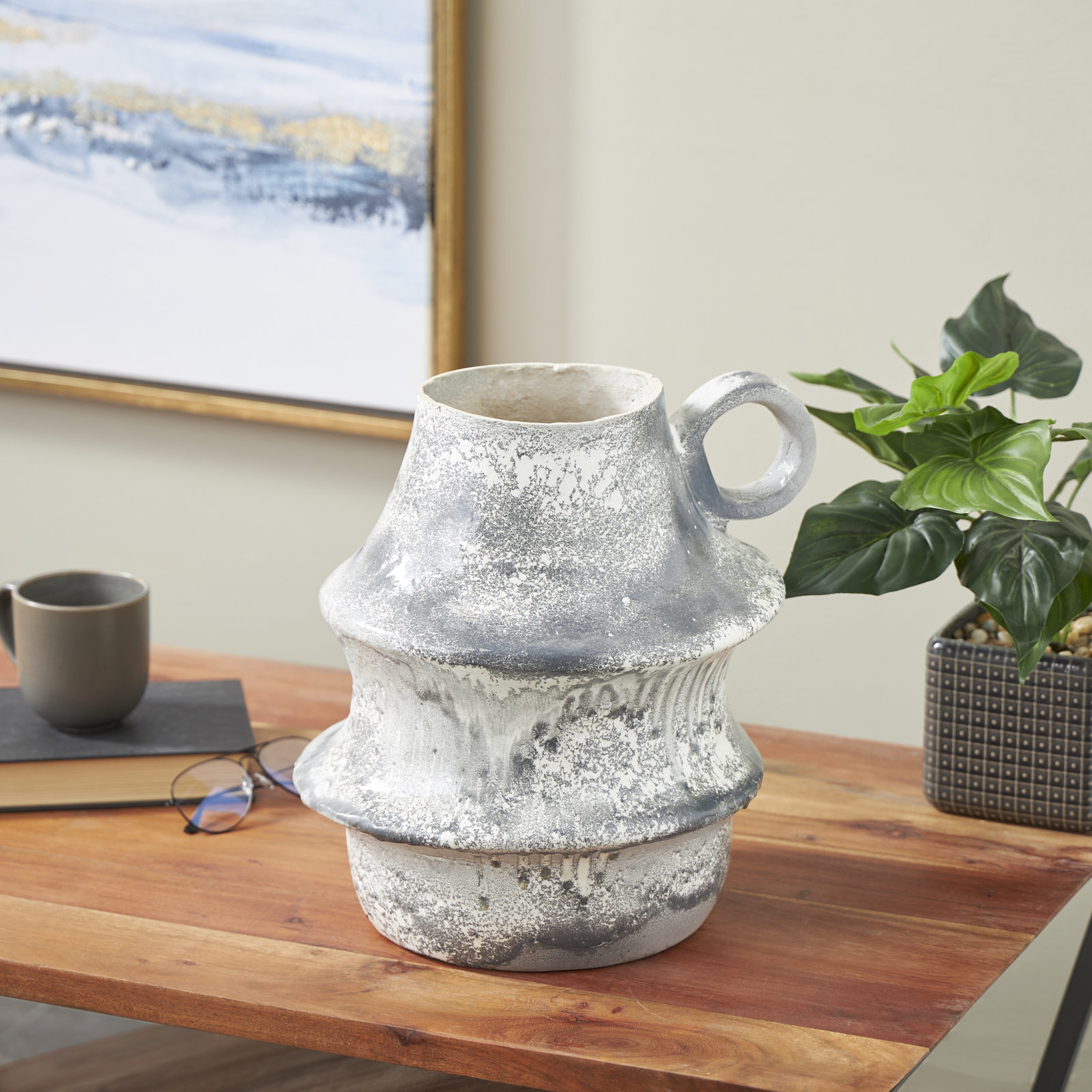 Kimona Paper Mache Table Vase, 14.65" H x 11.85" W x 11.35