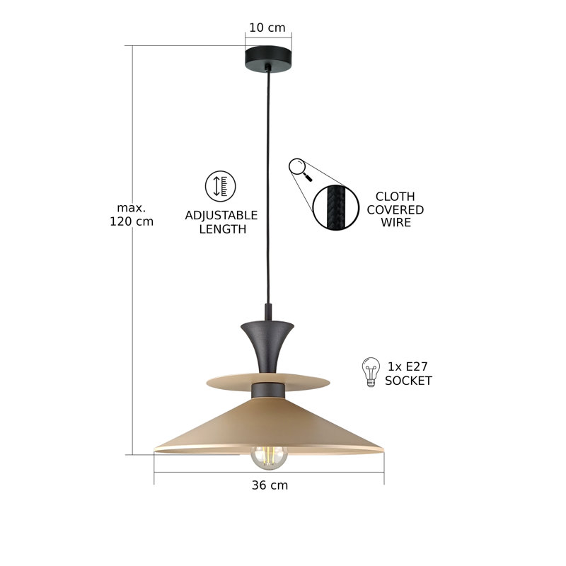 1 - Light Matte Black Dome Pendant, Black/Latte
