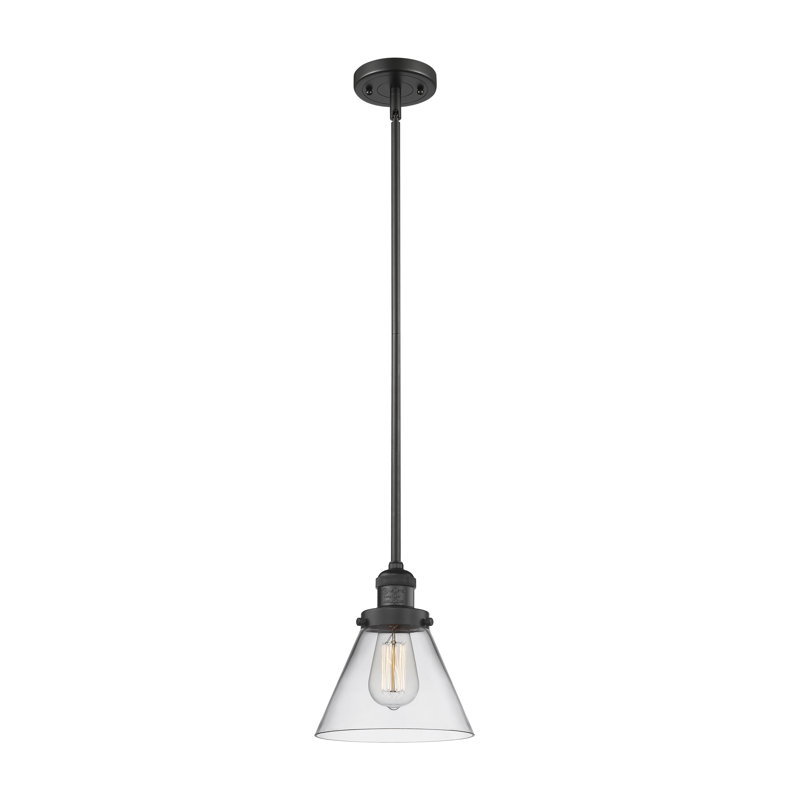 Luminaire suspendu conique à 1 lumière Mosley, Ampoule DEL 6 watts Vinage, Transparent, Noir mat